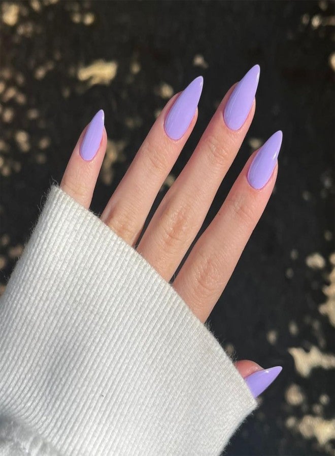 KXAMELIE Light Purple Press on Nails Almond Shaped Medium Almond Nails Press on Neutral Acrylic Nails Reusable Fake Nails for Women Girls, Glue on Nails Medium Length Stiletto False Nails Gel Artificial Nails - Image 1